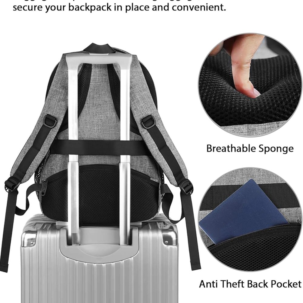 MATEIN Travel Laptop Backpack, 17 Inch Business Flight Approved Carry on Backpack, TSA Large Computer Bag for Men Women with USB Port and Trolley Sleeve, College School Tactical Book Bag, Grey - Image 3