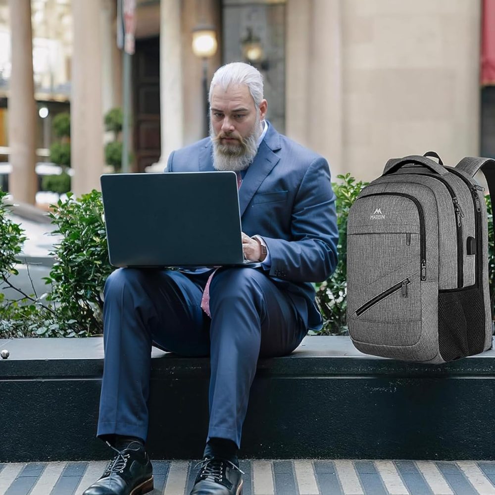 MATEIN Travel Laptop Backpack, 17 Inch Business Flight Approved Carry on Backpack, TSA Large Computer Bag for Men Women with USB Port and Trolley Sleeve, College School Tactical Book Bag, Grey - Image 9