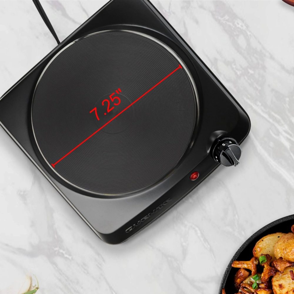 OVENTE Electric Countertop Single Burner, 1000W Cooktop with 7.25 Inch Cast Iron Hot Plate, 5 Level Temperature Control, Compact Cooking Stove and Easy to Clean Stainless Steel Base, Black BGS101B - Image 5